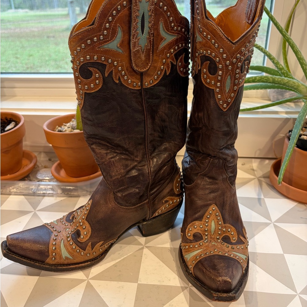 Old Gringo Brown Leather Boots with Studded Details